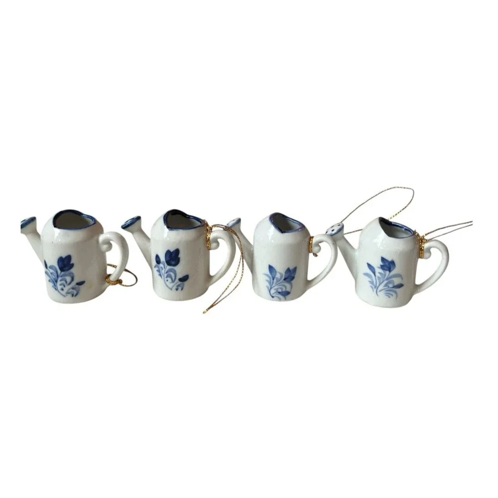 Williams Sonoma Porcelain Watering Can Hand Painted Thailand Christmas Ornaments